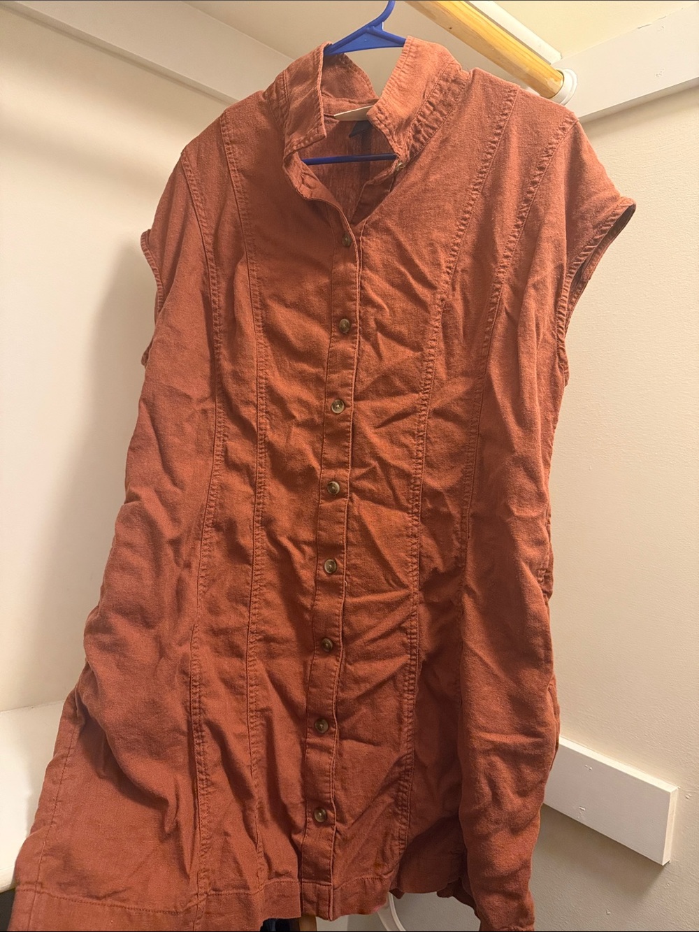 Universal Thread Rust Button-Front Cap Sleeve Dress